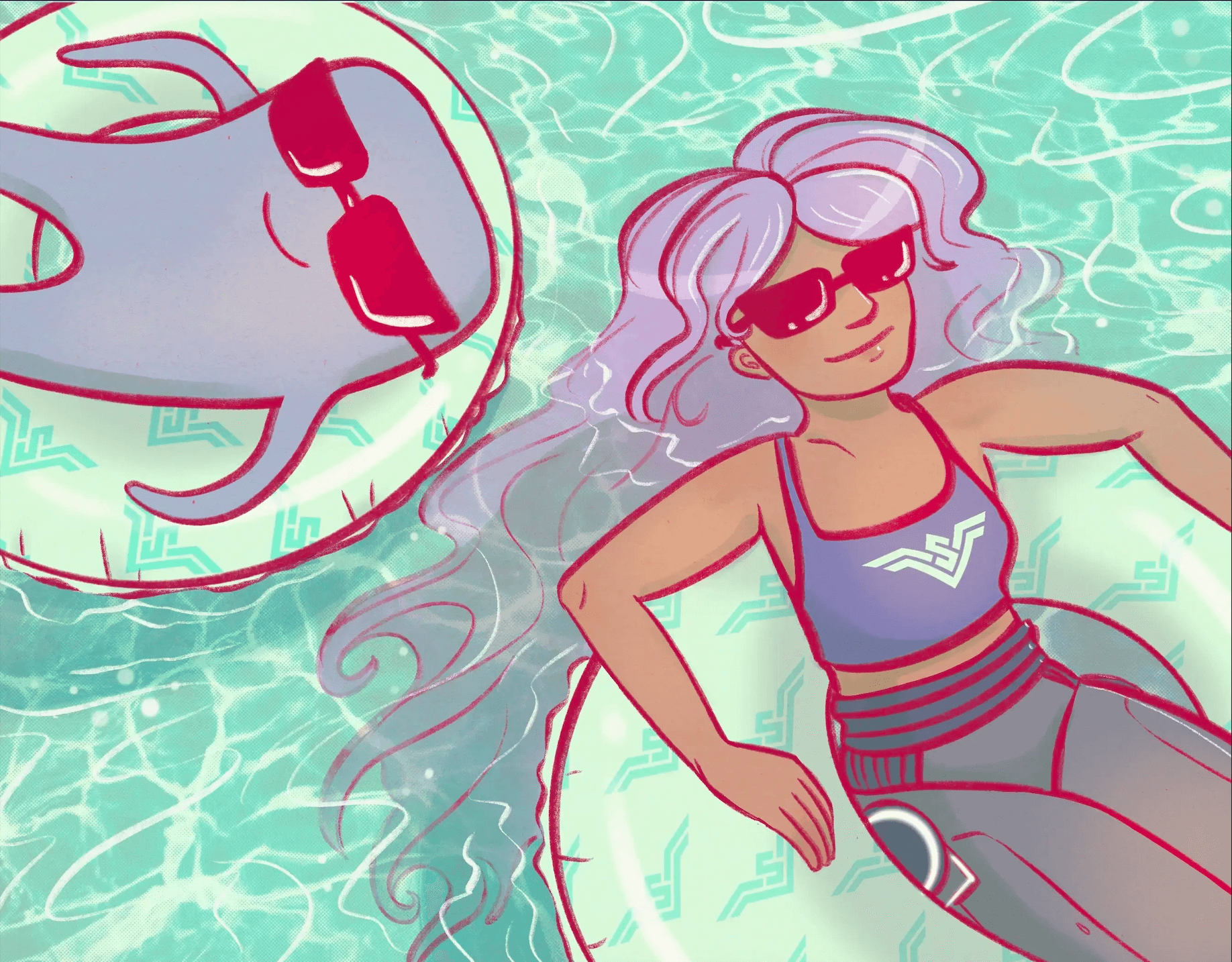 Sophia Bot and Shocky from SoWork's remote team chillin' in the pool