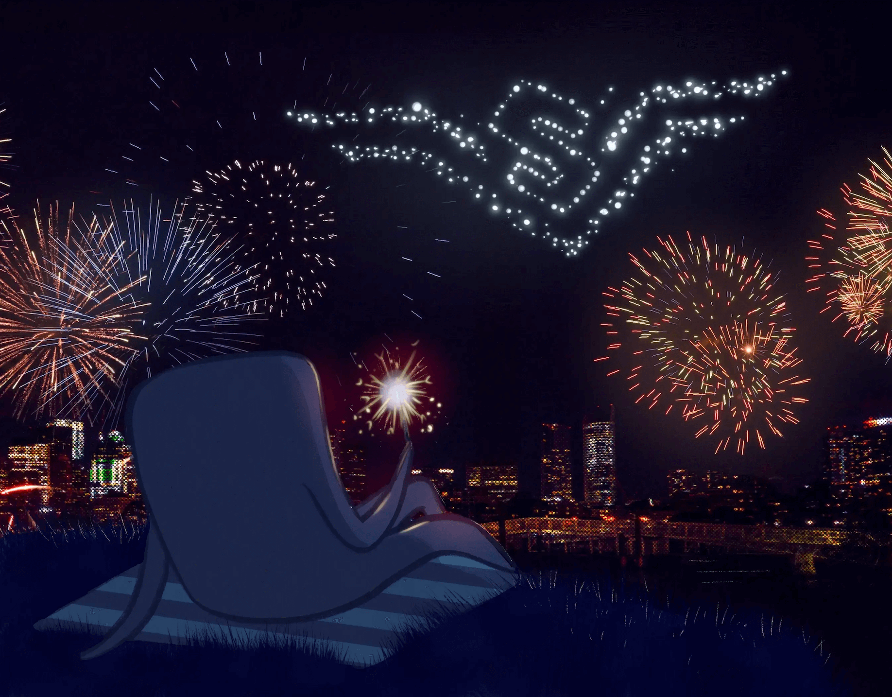 Shocky watching fireworks and looking cozy 